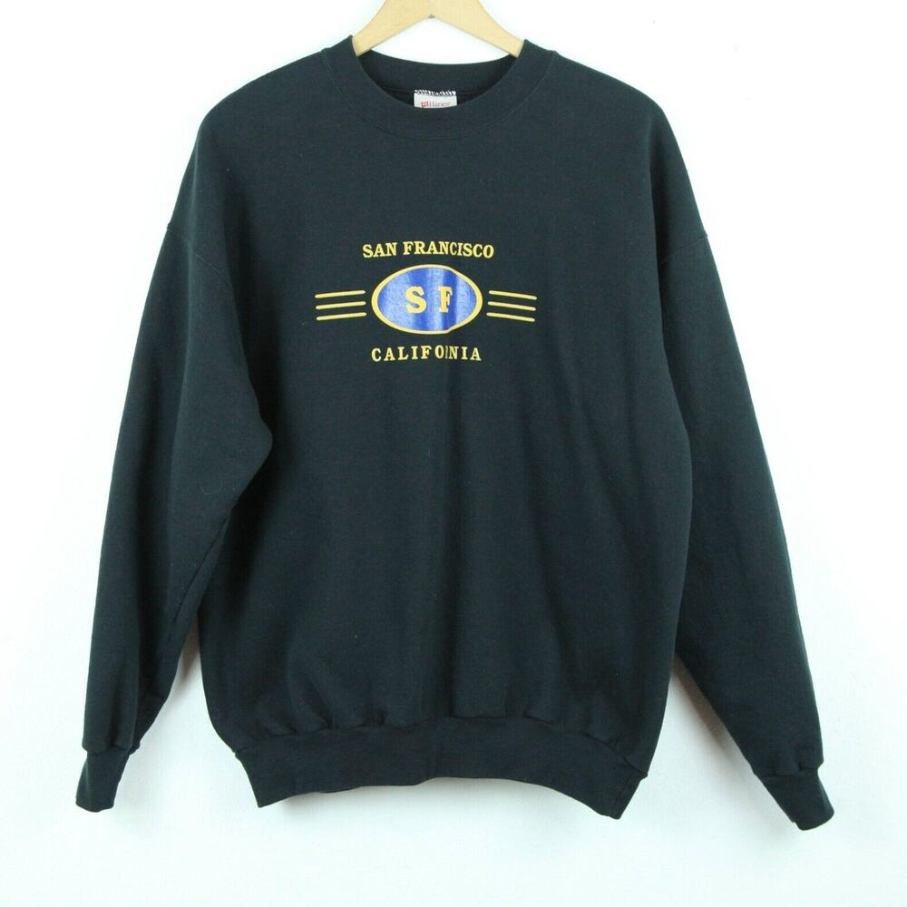 Y2K Black Crewneck Pullover Sweatshirt L San Francisco California Graphic‎